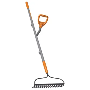 54” Bow Rake, Ergonomic Dual Handles, Steel Design, 16 Tines, and Large D Grip for Garden, Gray/Orange