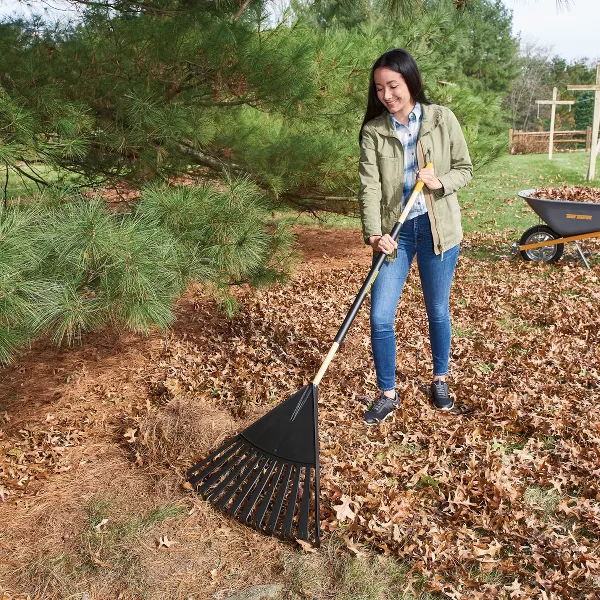 48 in. Hardwood/Steel Handle Leaf Rake with 24 in. W Clog-Free Tines for Leaves, Grass, Twigs, Pine Needles and More - 图片 3